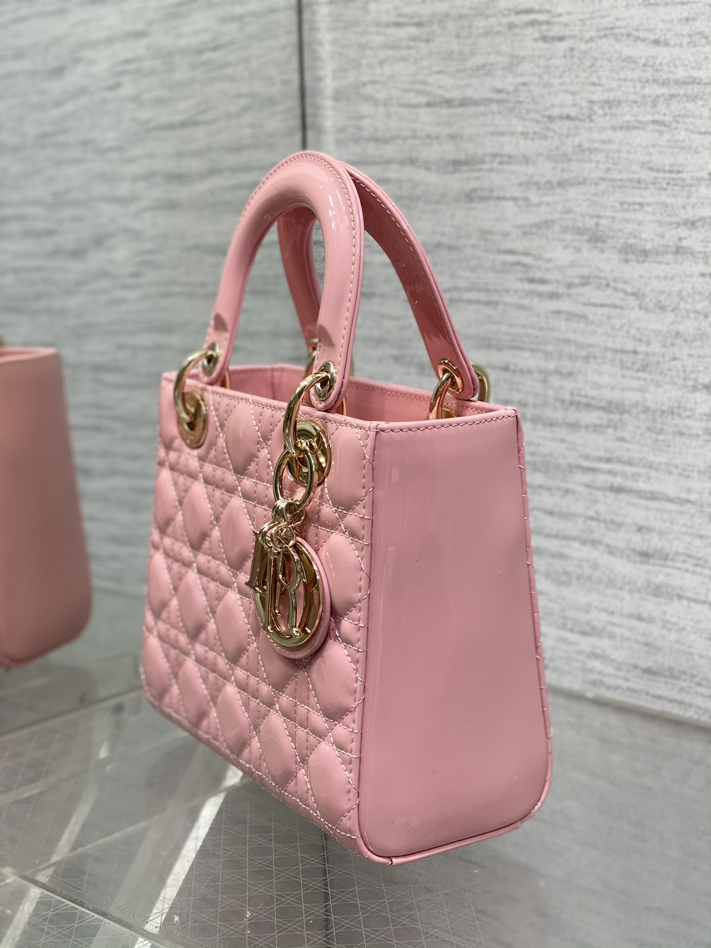 Small Lady Dior Bag Pink Patent Cannage Calfskin